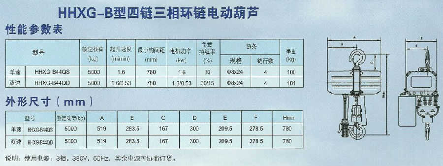 HHXG-B型0.5T-5T環(huán)鏈電動葫蘆技術參數(shù)